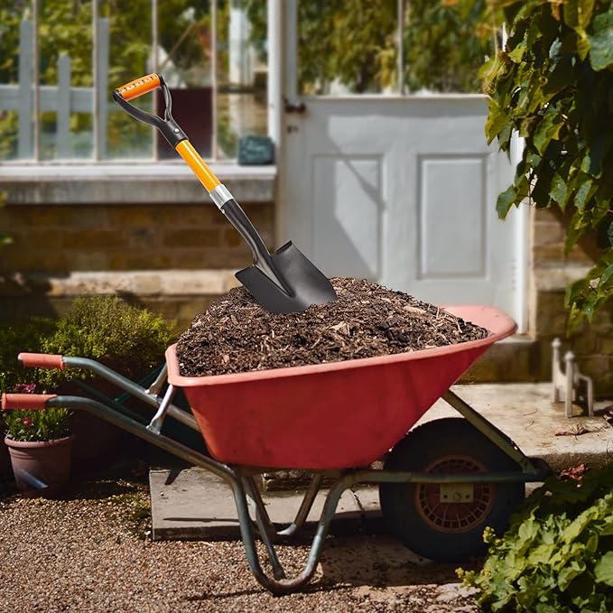 Shovel for Digging 28-inch Small Round Shovel with D-Handle Kids Metal Beach Shovel，Camp Shovel ，Garden Shovel,Gardening Tools Fiberglass Handle