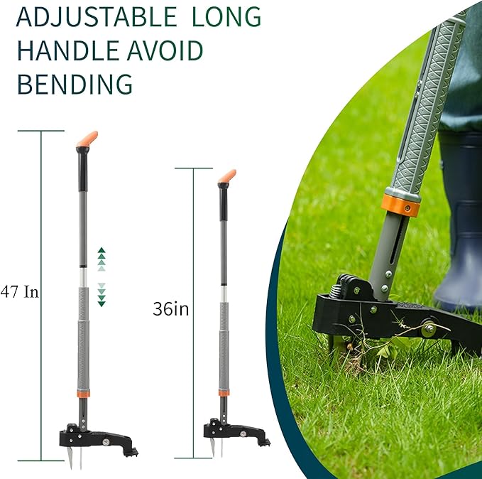 47 Inch Weed Puller Tool, 4 Claw Stand Up Weed Puller Tool, Heavy Duty Gardening Weed Hand Remover, Adjustable Weed Puller for Yard Outdoor. Without Bending, Pulling, or Kneeling