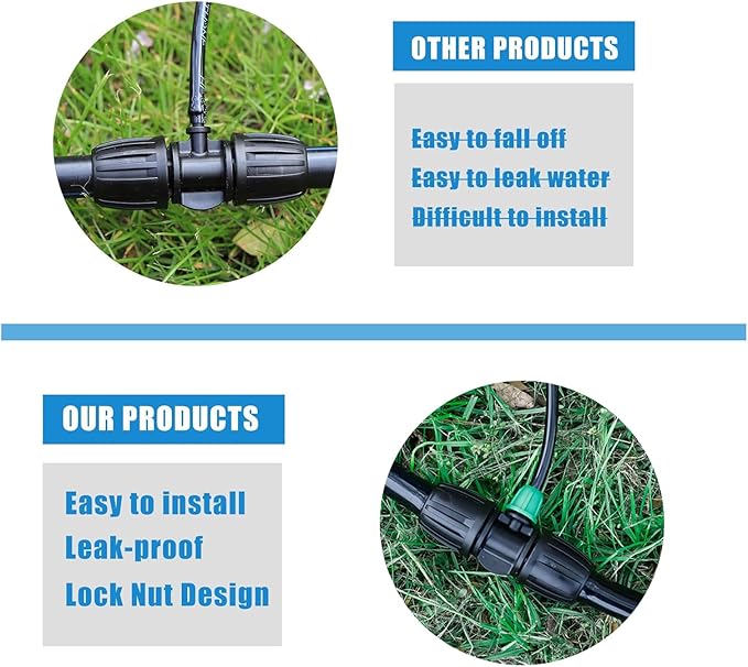 12 Pcs Lock Barbed Tee 1/2 inch Tubing to 1/4 Inch Tubing ANTI-LEAK Irrigation Fittings for (1/2'' ID x 0.60''-0.63'' OD) Locked Barbed Tee Connectors(12Pcs Lock Barbed Tee Three Way)