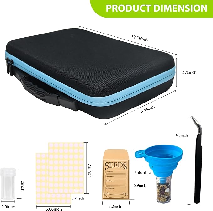 60 Slots Seed Storage Organizer Box with 10 Seed Envelopes, Large Capacity Seed Storage Container with Zipper Bag, Label Stickers, Tweezers, Funnel, Garden Seeds Saver Kit for Vegetable, Flower
