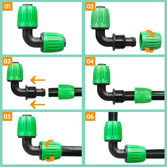 Drip Irrigation Fittings for 1/2 inch Tubing (0.60"-0.63" OD), 12 Pieces Barbed Elbow Drip Parts Locked Elbow Connectors, Drip Line Nuts Connectors for 1/2" Drip Irrigation Hose(Green)