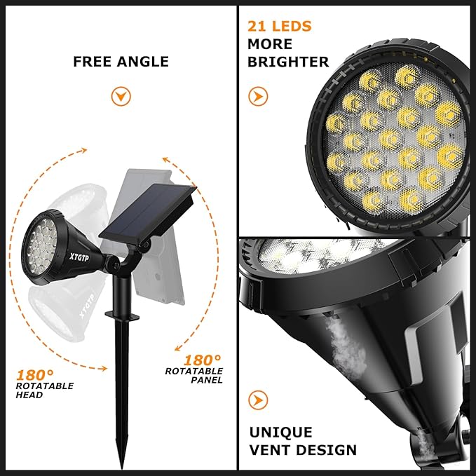 Solar Spot Lights Outdoor, 21 LEDs Brightness Solar Flag Lights Outdoor IP67 Waterproof Solar Garden Stake Lights, 2-in-1 Adjustable Solar Power Outdoor Lights for Fence Warm White(6 Pack)