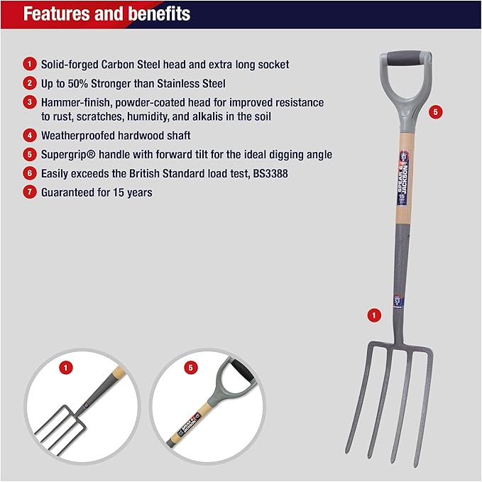Spear & Jackson 1680NB Neverbend Carbon Steel Digging Fork 99.5 x 20.5 x 10 cm