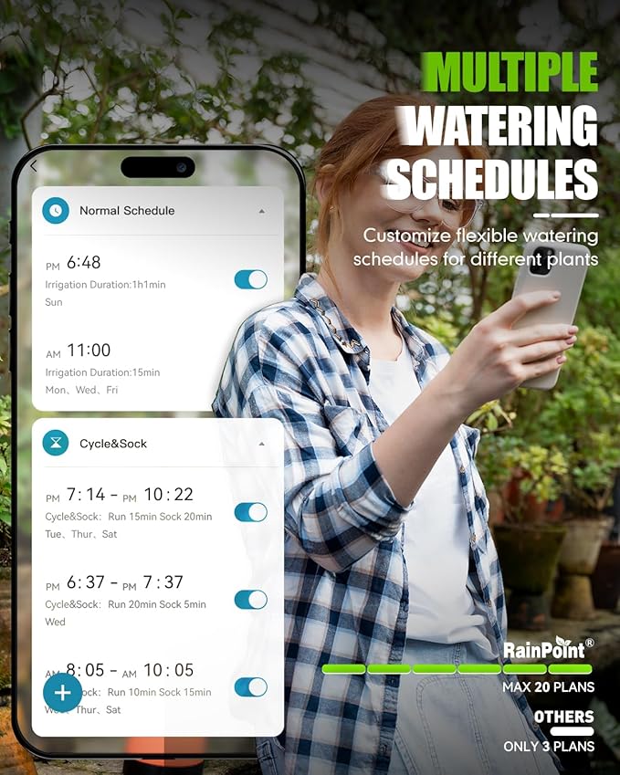 RAINPOINT Bluetooth Hose Timer with Brass Inlet,Smart Water Timer for Garden Hose,Sprinkler Timer with Rain Delay/Manual/Auto Watering, App Control