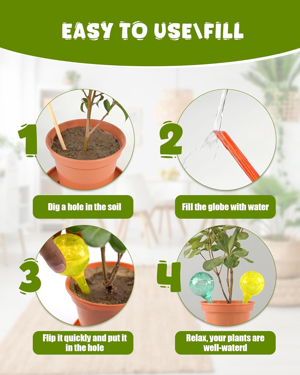 Iridescent Self Watering Globes, Glass Rainbow Plant Watering Globes, Self Watering Planter Insert, Automatic Plant Waterer Indoor (Small-6 Pcs Multi-Color, Small)