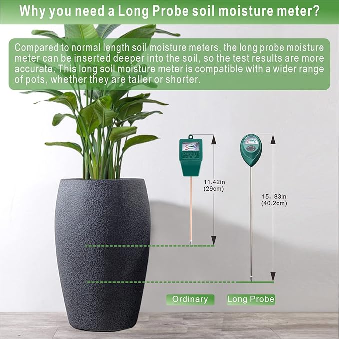 XLUX Long Probe Deep Use Soil Moisture Meter Sensor, Water Monitor Indicator, Hygrometer for Outdoor Indoor Large Pot Plants, Flower, Gardening, Farming, 2 Pack