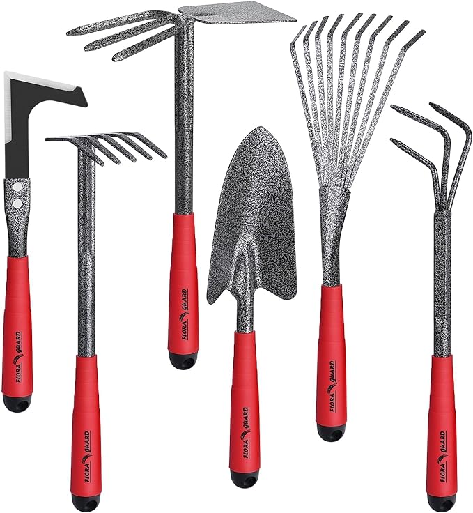FLORA GUARD FLORA GUARD Garden Tool Set， 6 Piece Heavy Duty, Large Size Gardening Hand Tools, Sturdy & Durable, Classic Utility Gardening Gift for Seniors and Women