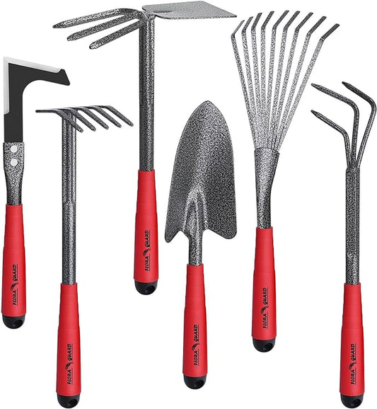 FLORA GUARD FLORA GUARD Garden Tool Set， 6 Piece Heavy Duty, Large Size Gardening Hand Tools, Sturdy & Durable, Classic Utility Gardening Gift for Seniors and Women