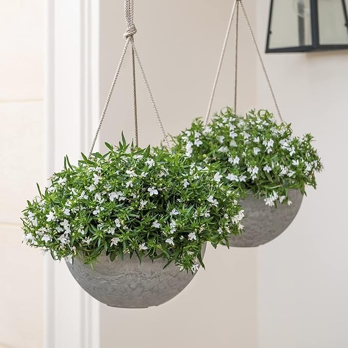 LA JOLIE MUSE Hanging Planter Flower Plant Pots - 10 Inch Indoor Outdoor Balcony Patio Hanging Basket Set of 2, Marble Pattern