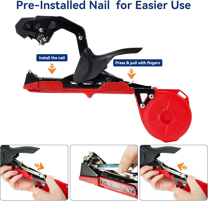 Upgraded Plant Tying Machine, Lightweight Plant Type Gun with 20 Rolls Tapes, 20000Pcs Staples to Tie Up Vine, Plant Tying Tool with SK5 Blade Replacement for Tomato, Cucumber, Grape (Red)