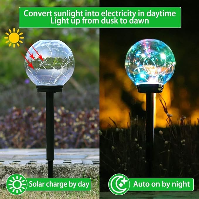 Solar Lights Outdoor Garden Decor,LED Multi-Color Changing 5.9in Globe Waterproof Lamp,Birthday Gifts for Women Mom,for Yard Lawn Backyard Landscape Pathway Patio Outside Gardening Gifts-2 Pack