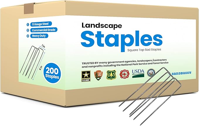 Sandbaggy 200-Pack 6 inch Landscape Staples - Great for Securing Landscape Fabric, Ground Cover or Drip Irrigation Tubing - Trusted by Farmers & Contractors Across USA
