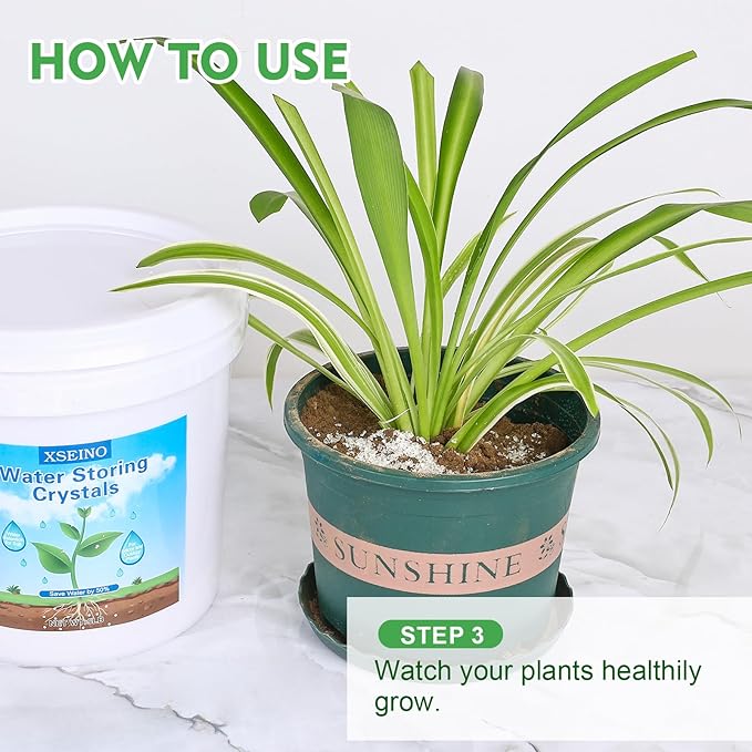 XSEINO 5LB Water Storing Crystals for Plants, Water Gel Solves Plant Over-Watering and Drought Problems, Keeps The Soil Moist, Small Water Storing Polymer Crystals for Plants