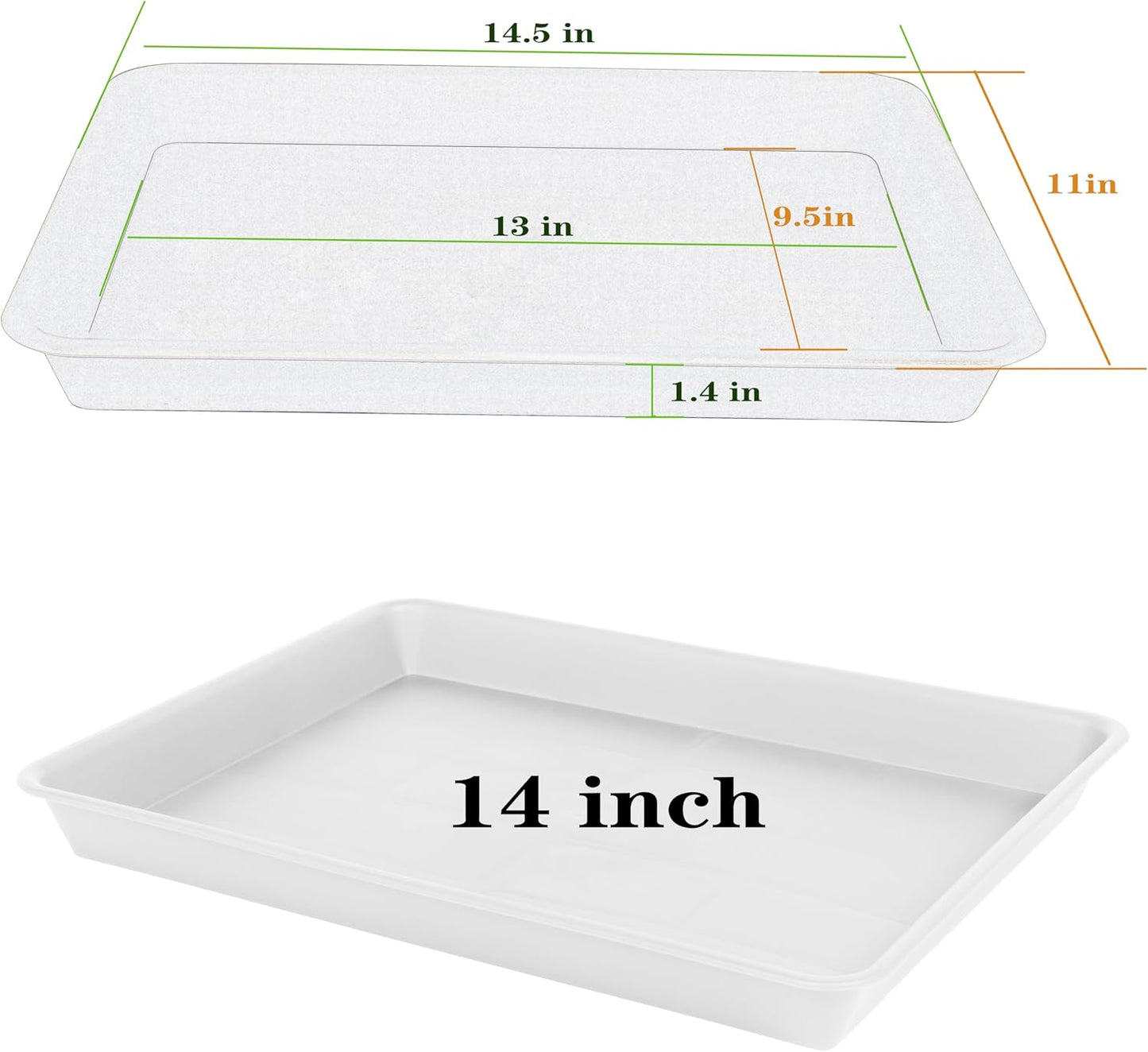 2 Pack Plant Saucer, Nursery Trays, Heavy Sturdy Seed Starting Tray for Indoors No Holes, Starter Growing Tray (17.5"x10.6", Creamy White)