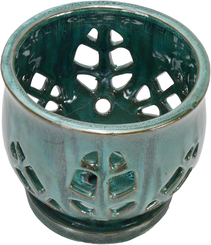 W&W Orchid Pot with Holes and Saucer for Repotting, Green Mix, 6.5 Inches