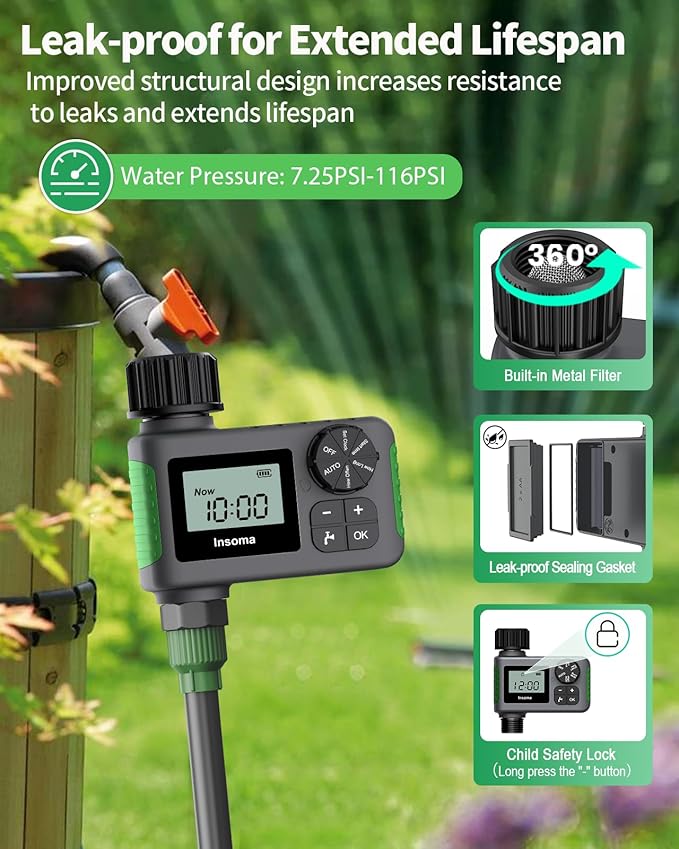 Hose Timer, Water Timer for Garden Hose, Programmable Sprinkler Timer with Rain Delay/Manual/Automatic Watering System, Waterproof Digital Irrigation Timer for Yard Lawn Garden