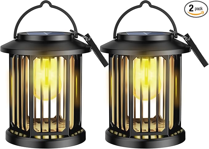 Solar Lanterns Outdoor All-Weather Resistance Upgraded Solar-Powered LED Flame Lanterns - Waterproof Outdoor Hanging Solar Lighting for Garden, Porch, and Pathway Decor (2)