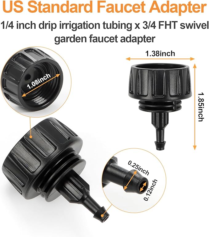 Universal 3/4 Inch Female Pipe Thread to 1/4 Inch Drip Irrigation Tubing Adapter, 6 Pack 1/4 In. Barbed Drip Line x 3/4 In. Faucet PVC Adapter Connect 3/4" FHT Garden Faucet Hose Bibb