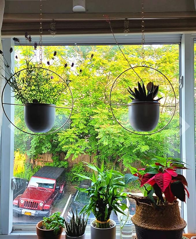 2 Pack Hanging Planters for Indoor Plants with 5.5" Pot + Ceiling Hook + Extender Chain | Hanging Plant Holder, Metal Minimalist Planter, NO Plant incld