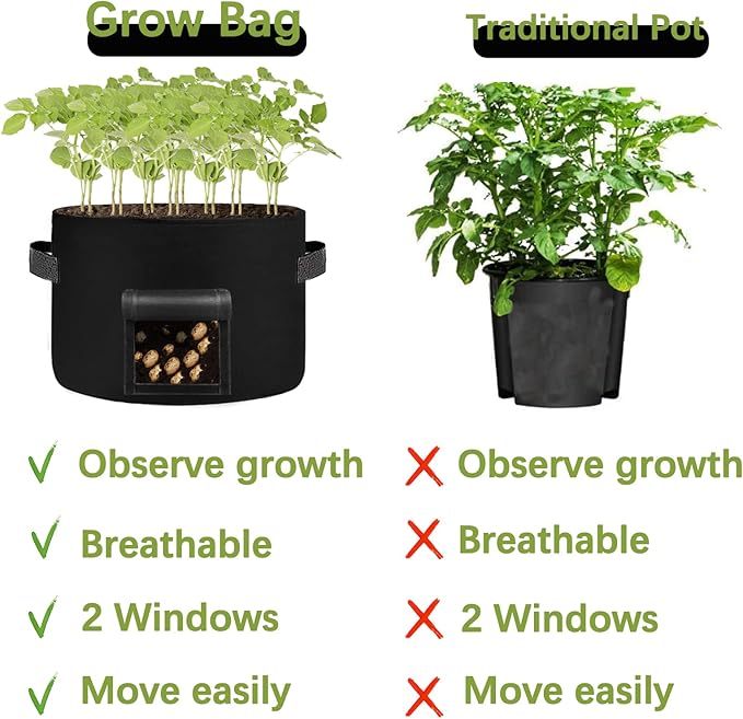 2 Pack 20 Gallon Grow Bags Heavy Dduty Nonwoven Potato Grow Bag with 2 Sturdy Handles&2 Windows,Thickened Plant Grow Bag for Potato,Tomato,Flowers,Vegetable Plants