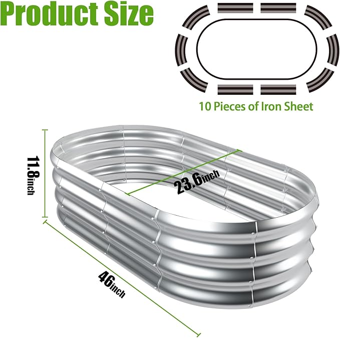 SnugNiture Galvanized Raised Garden Bed, 4x2x1ft Oval Metal Planter Box for Planting Outdoor Plants Vegetables