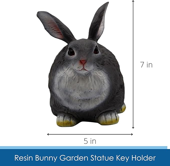Stocky Bunny Garden Statue - Outdoor Key Hider for Garden, Porch or Patio - Magnetic Cover Key Hider