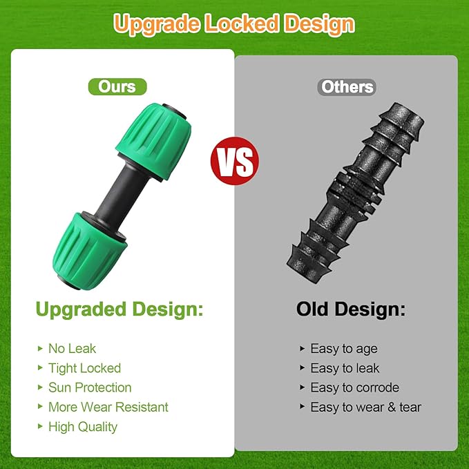 Drip Irrigation Fittings for 1/2 inch Tubing (0.60"-0.63" OD), 16 Pieces Barbed Coupling Drip Parts Locked Coupler Connectors, Drip Line Nuts Connectors for 1/2" Drip Irrigation Hose (13mm ID)