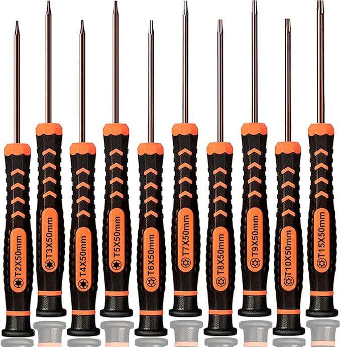 Torx Screwdriver Set of T2-T15, TECKMAN 10-Piece Magnetic Small Torx Security Screwdrivers with T2 T3 T4 T5 T6 T7 T8 T9 T10 T15 Star Screwdriver Tool Kit for Xbox,PS3,PS4,Knife,Computer & Other Device