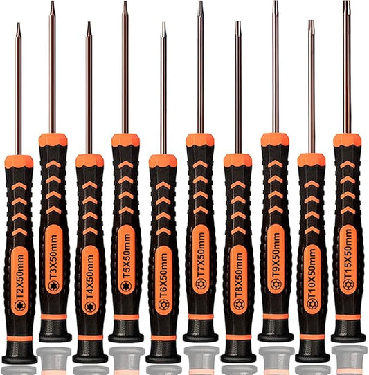 Torx Screwdriver Set of T2-T15, TECKMAN 10-Piece Magnetic Small Torx Security Screwdrivers with T2 T3 T4 T5 T6 T7 T8 T9 T10 T15 Star Screwdriver Tool Kit for Xbox,PS3,PS4,Knife,Computer & Other Device