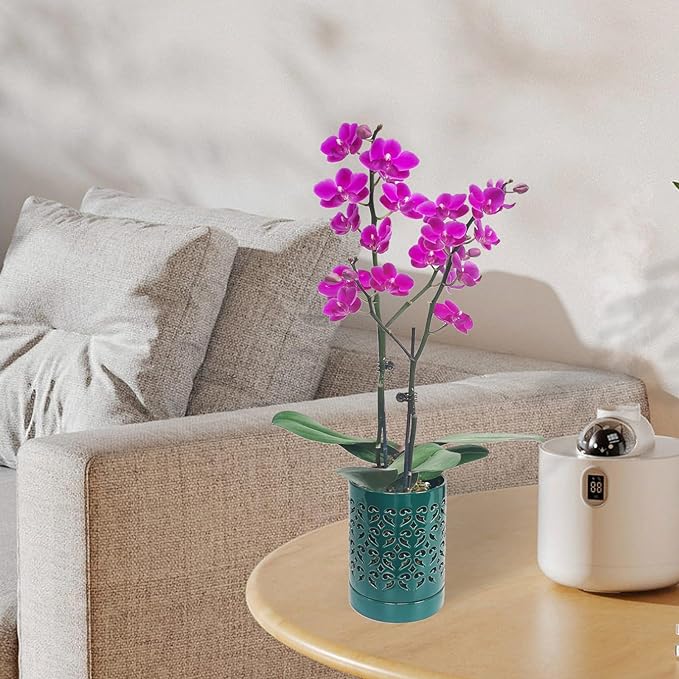 Ceramic Orchid Pot 4 Inch, Orchid Pots with Holes, Plant Pot for Repotting, Flower Planter Pot Indoor Outdoor, Breathable Slotted Orchids Planter Green