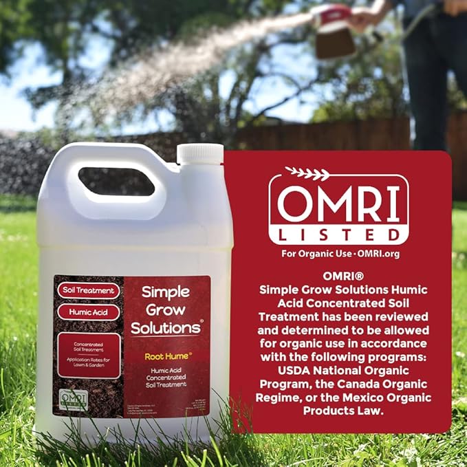 Simple Lawn Solutions Root Hume- Simple Grow Solutions - Concentrated Humic Acid - Liquid Carbon - Simple Grow Solutions- Natural Lawn & Garden Treatment - Plant Food Enhancer- Turf Grass Soil Conditioner (1 Gallon)