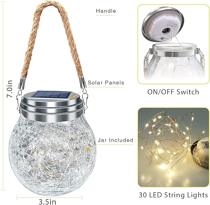 ROSHWEY Solar Lanterns Outdoor Waterproof, 4 Pack Garden Lights Outdoor Lantern Paito Decor Christmas Gifts Solar Globe Lights Outdoor Hanging for Backyard Porch Balcony Decoration, Warm White