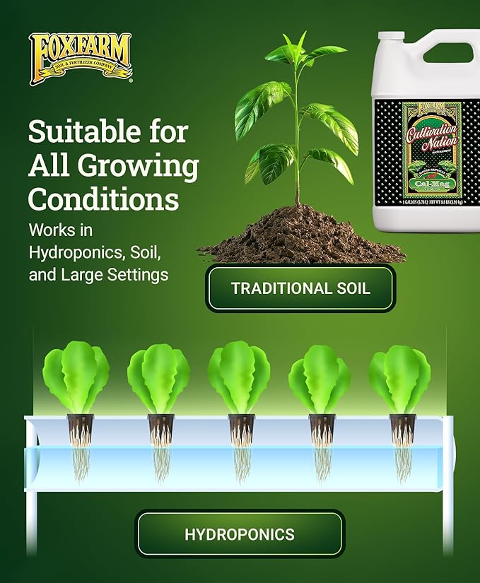 Fox Farm Cultivation Nation Cal-Mag Supplement - Formula with 3% Calcium & 1% Magnesium for Flowering & Fruiting, Ideal for Hydroponics, Soil, & All Growing Environment, NPK 4-0-0 (Gallon)