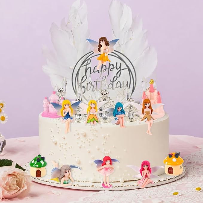 Miniature Fairy Garden Accessories, Fairy Figurine Set, Flower Pot,Garden Wands, Home Decoration, Birthday Cake Topper, 6 Pieces, Children's Outdoor Statues