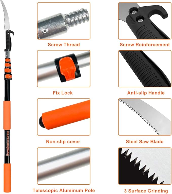 Buyplus 26FT Reach Pole Saws for Tree Trimming, Pole Saw with 5-20FT Telescoping Extension Pole, Pruning Saw with 19" 3X Detachable Saw, Non-Slip Handle, Tree Trimmer for Garden Palms Shrubs