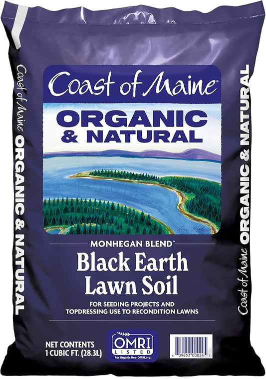 Coast of Maine Monhegan Blend (1 cu ft) Organic and Natural Black Earth Lawn Soil for Seeding Projects - Topdressing and Reconditioning Lawns
