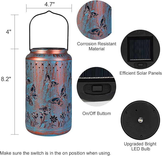 pearlstar Butterfly Lantern Outdoor Solar Hanging Lantern Waterproof Solar Light Decorative for Table Patio Yard Garden Lawn Landscape Lighting, Gardening Gifts for Women Mon (Blue)