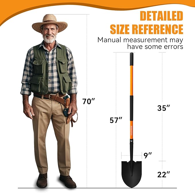 Shovel for Digging,Heavy Duty Garden Shovel,Shovels for Gardening Digging,Spade Shovel with Orange Fiberglass Handle,57 inches