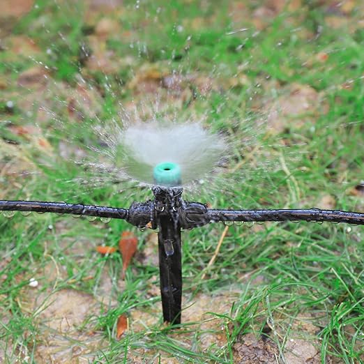 30pcs Drip Irrigation Emitters Sprayer for 1/4" Drip Irrigation Tubing Adjustable 360 Degree Water Flow Drippers on 6.5" Sturdy Stake with Lock Barbed Irrigation Drippers