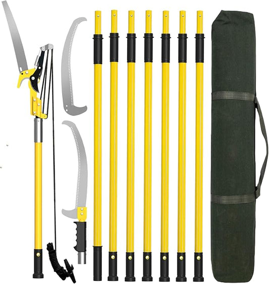 Manual Pole Saws for Tree Trimming 27 FT, [Ultra Sturdy] Tree Trimmers Long Handle Pruner with Thickened Saw Blade and Scissor, Palm Tree Trimmer for Backyard and Garden, Branch Cutter Pole Saw