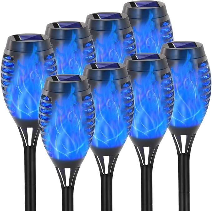 EOYIZW Solar Lights Outdoor, 8 Pack Blue Solar Torch Light with Flickering Flame, 12 LED Tiki Torches for Outside Lights Waterproof Landscape Decoration Outdoor for Garden Yard Patio
