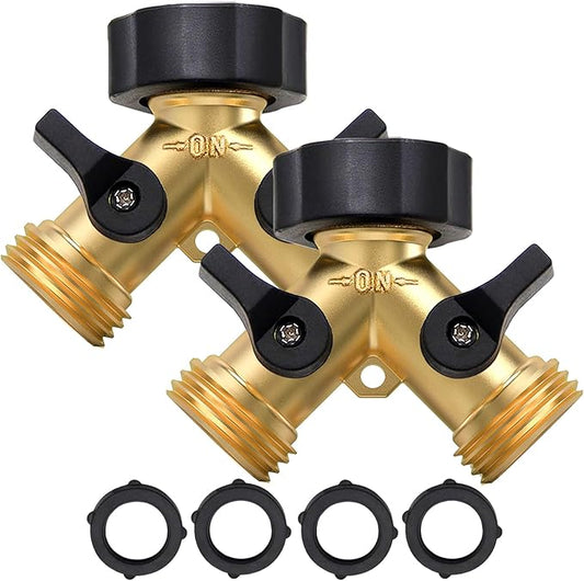Twinkle Star Garden Hose Splitter 2 Way Heavy Duty, Y Connector Brass Garden Hose Adapter, Hose Bib Splitter with 2 Extra Rubber Washers, Water Hose Splitter, Hose Spigot, Connectors & Accessories