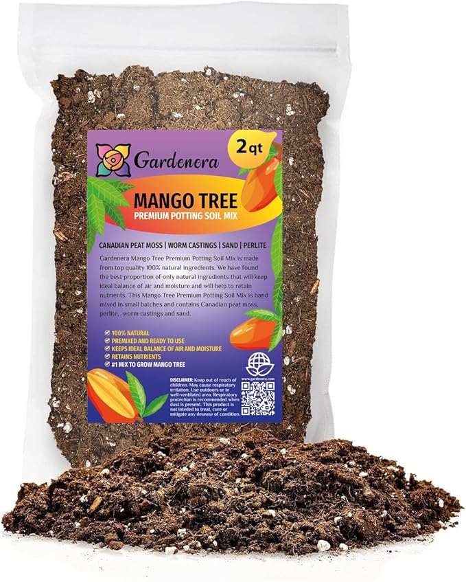 Premium Mango Tree Potting Soil by Gardenera - Infuse Your Garden with Sweet and Juicy Mangoes and Vibrant Vitality - 2 Quart