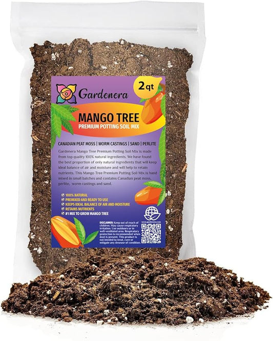 Premium Mango Tree Potting Soil by Gardenera - Infuse Your Garden with Sweet and Juicy Mangoes and Vibrant Vitality - 2 Quart