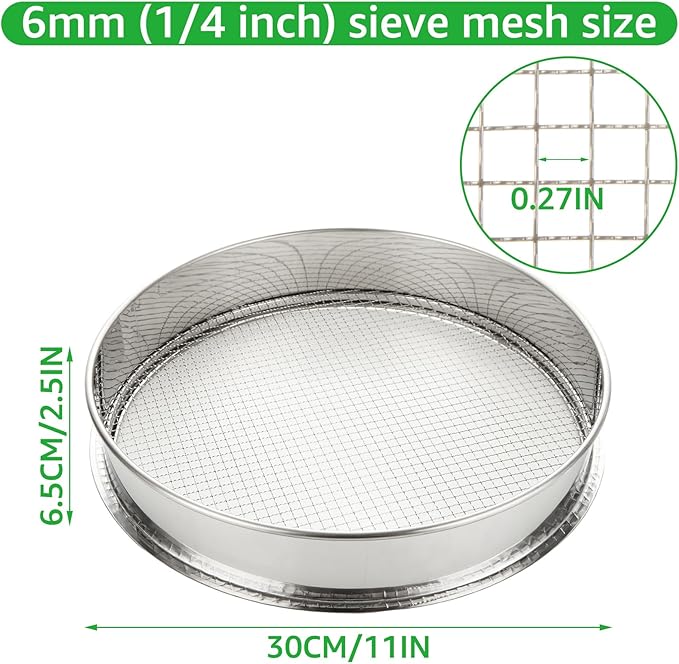 2 Pack 12" Soil Sifter 1/4" Rock Dirt Sifter Sand Sifter Stainsteel Steel Compost Sifter Soil Sifter Sieve for Gardening (6mm)