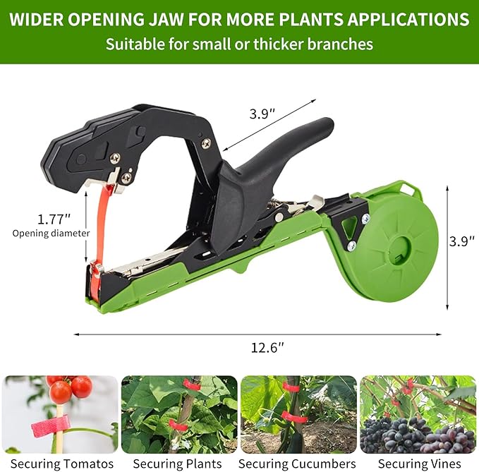 Upgraded Plant Tying Machine, Garden Tape Tool with 16 Rolls Tapes and 1 Box of Staple, Lightweight Plant Tape Gun Tying Tape Tool to Tie Up Vine Tomatoes Grapes Vegetables Garden (Green)