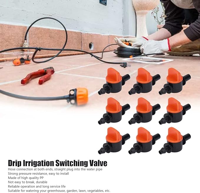 50 pcs Drip Irrigation Shut Off Valve，1/4 Inch Garden Hose Valve, Plastic Water Hose Valve Fit 1/4 Inch Drip Irrigation Valve Tubing