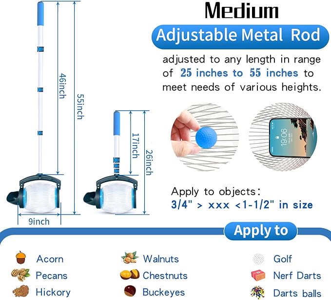 Zozen Nut Gatherer, 2 Dumping Method | Walnut Picker Upper, Pecan Picker Upper - Apply to Walnut, Pecan, Hickory, Chestnuts, Buckeyes, Nerf Balls, Golf, Pick up Objects Size 3/4'' to 1.5''; 1 Gallon