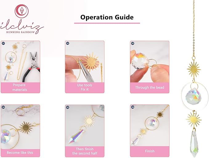 ilclviz DIY Suncatcher Making Kits Colorful Suncatcher Crystals Kit Supplies for Adults 200pcs DIY Suncatcher Prism Kit for Indoor Outdoor Window Hanging Garden Decor (Silver)