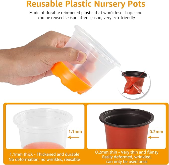 MIXC 30 Packs 4" Reinforced Clear Nursery Pots with Silicone Base for Easy Transplant, Transparent Plastic Plant Pot Reusable Seedling Pots Seed Starter Pots Flower Pot, Orange